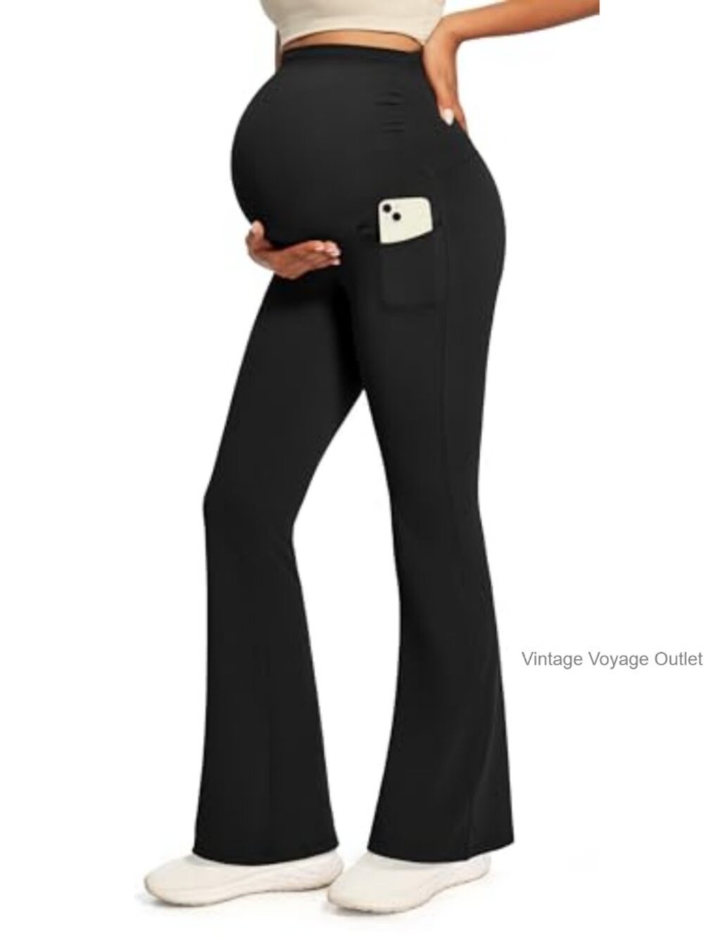 Maternity Yoga Pants Flare Leggings Over Belly Support with Pockets